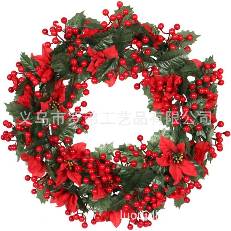 Christmas Decorations Set: LED String Lights Red Poinsettia Flowers Wreath Door Hanging Home Festive Interior