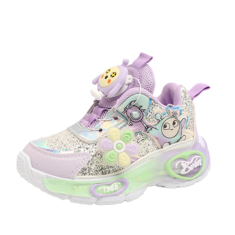 

Princess button new girls breathable school luminous shoes 2025 children s rotating lights sports shoes girls autumn 31