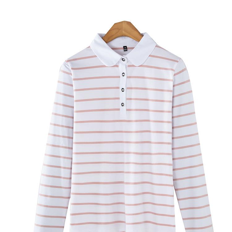 Women's T-shirt Spring and Autumn New Fashion T-shirt Long-sleeved Striped Top Lapel Bottoming Shirt Cotton Turtleneck Top