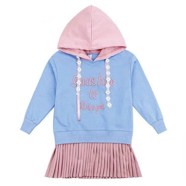 

Одежда для девочек, платье, весенне-осенняя детская одежда, платье-толстовка, детское платье с длинными рукавами и капюшоном 140