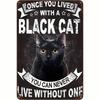 Vintage Black Cat Metal Sign Retro Tin Wall Art Gothic Halloween Decor