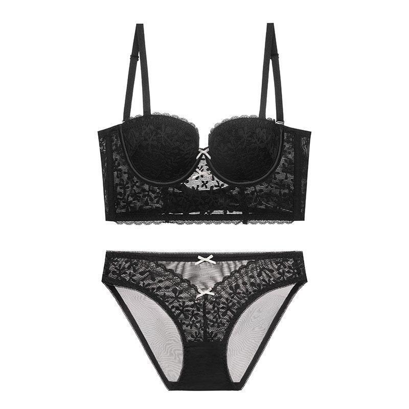 French Backless Lace Underwear Women's U-shaped Gathered Breasts Bra Big Chest Small Upper Support Bra Bra