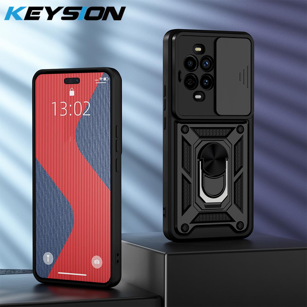 

KEYSION Shockproof Case for Huawei nova 13 Pro Silicone+PC Slide Camera Lens Protection Ring Stand Phone Cover for Huawei nova13 for Huawei nova 13 Pro чорний