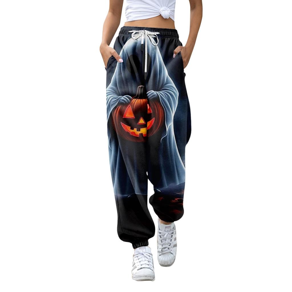 Women's Fashion Halloween Loose Drawstring Waist Solid Color Casual Sports Pants