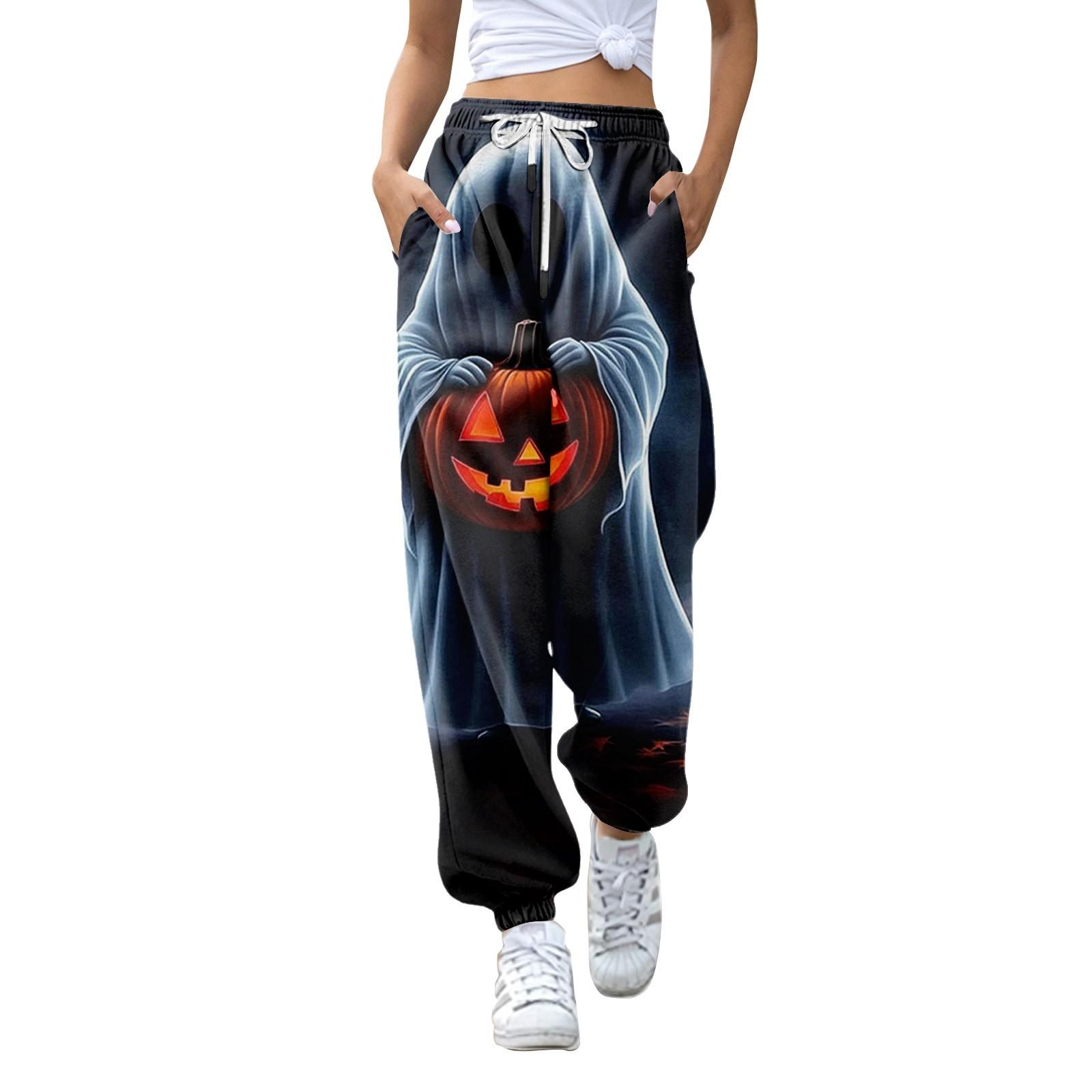 

Женские модные Хэллоуин свободные спортивные брюки повседневного стиля однотонные с кулиской на талии M
