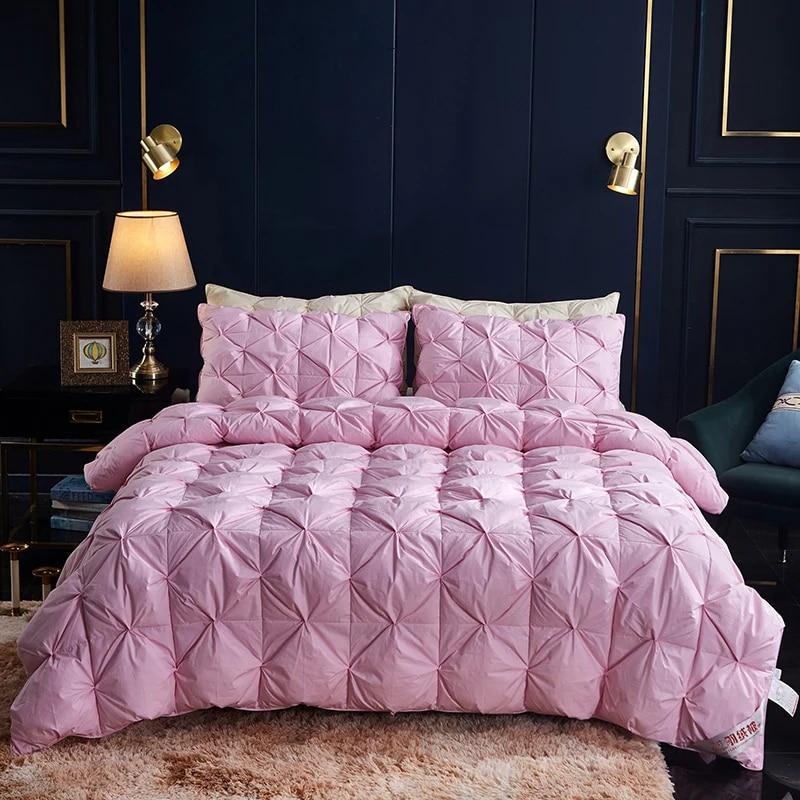 Luxusní přikrývka z bílého husího peří Jednolůžková/Dvojlůžková/King/Queen Velikost Vložka do přikrývky Design s plisováním 100% Bavlna Povlak Silná Prošívaná Přikrývka