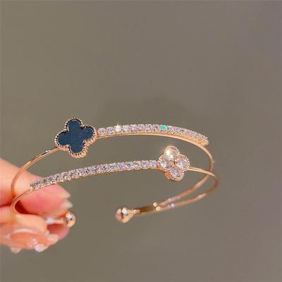 High-Grade Four-Leaf Clover Bracelet Opening Adjustable Rose Gold Bracelet Net Red Temperament Women's Bracelet Double Bracelet