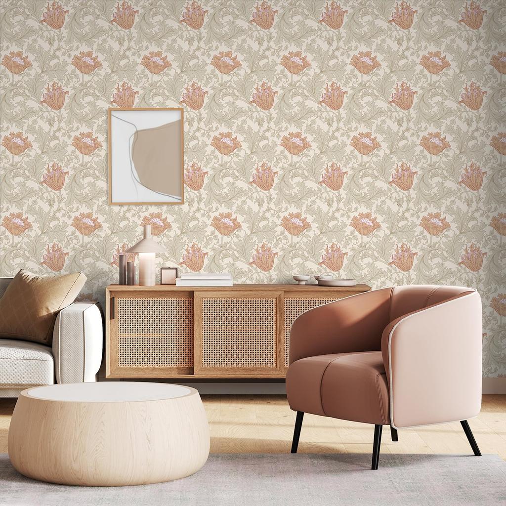 VEELIKE Wallpaper Floral Removable Damask Leaf Heat Sticker Cutting Wall Removable Fusuma Vintage Sticker, Pattern, Wallpaper, Beige, Style, Pattern,