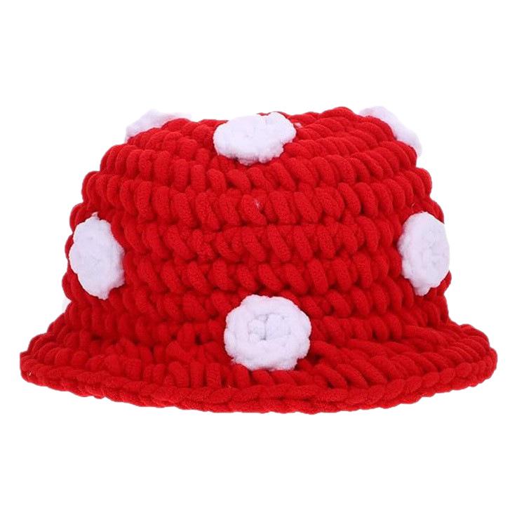 Charming Cartoon Crochet Mushroom Beanie - Cozy, Thick Knit Fisherman Hat for Autumn and Winter.