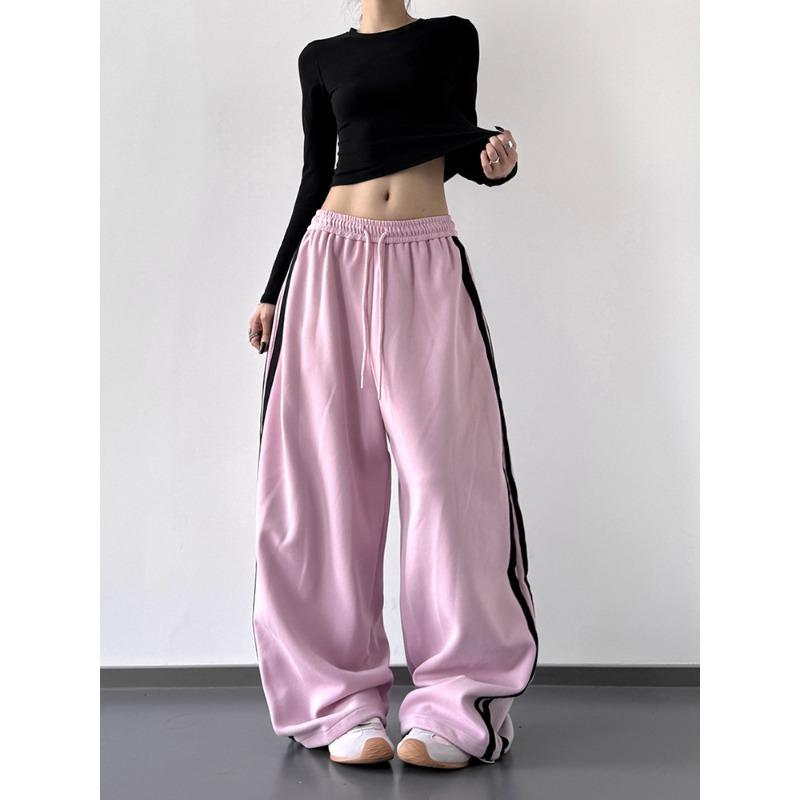 Rosa Jogginghose für Mädchen, Herbstmode für Damen, Neue Koreanische High-Waist Kleidung, Lockere Studenten-Weitbeinige Hosen