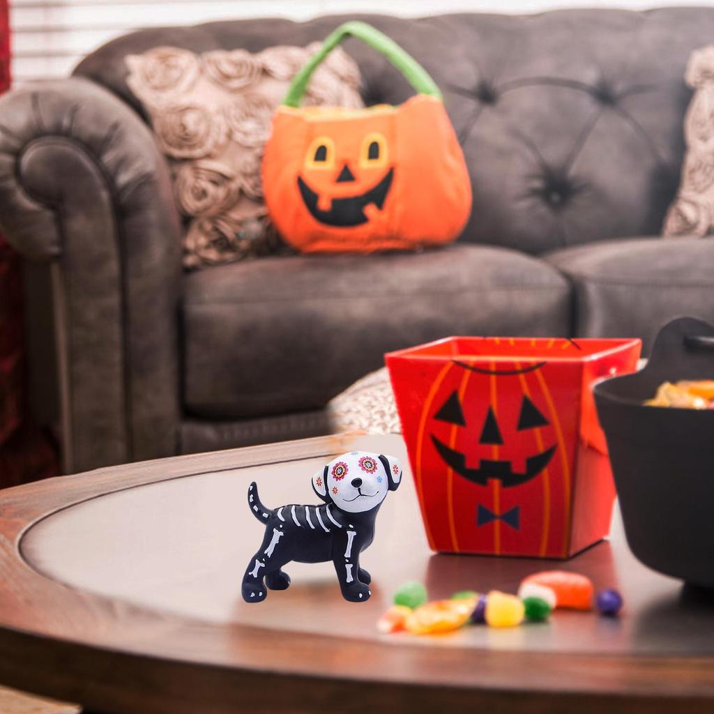 Small Halloween Figurines Desktop Halloween Statue Home Decoration Skeleton Cat Dog Sculpture For Bookshelf Bedside Bookcase