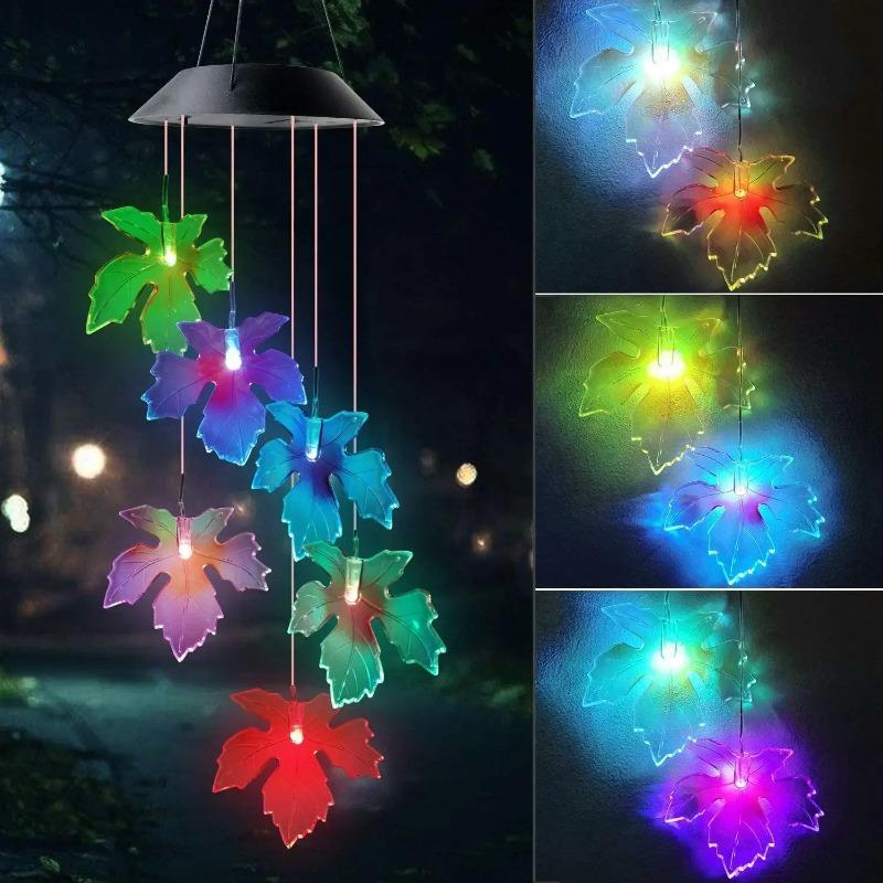 Outdoor Colorful Gradient Solar Wind Chime Lamp Hummingbird Butterfly Landscape Light, LED Courtyard Decoration Atmosphere Light