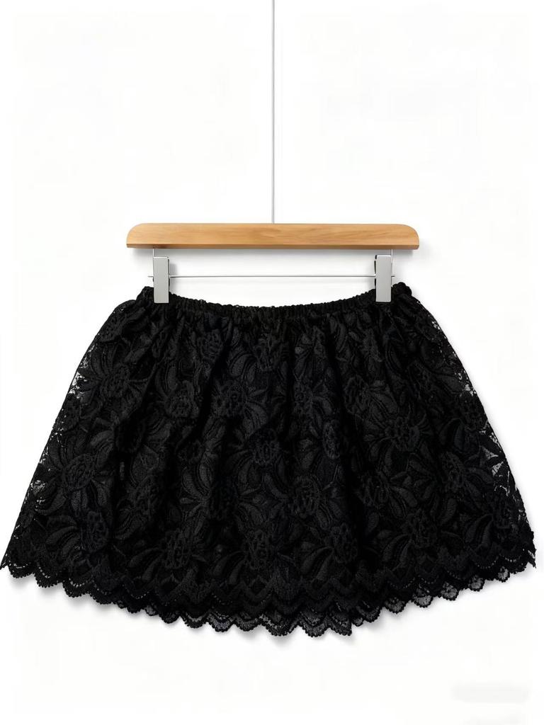 Women's Plus Size Lace Slimming Skirt with Flaw Concealing Layer and Elastic Waistband