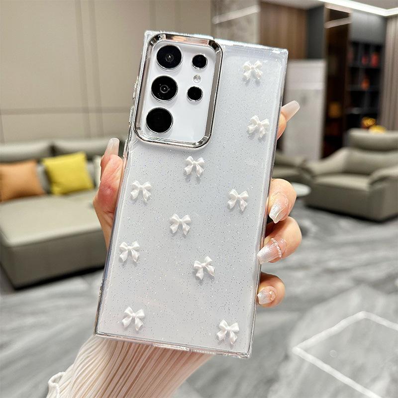 For Samsung S25Ultra Small Fresh Bow Phone Case Transparent Glue S24 Protective Cover A06 Female A36