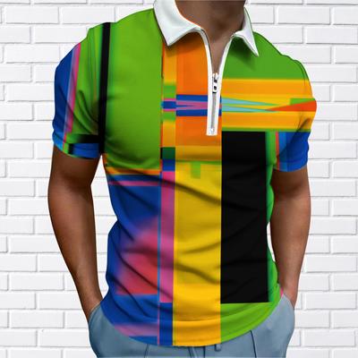 Heren Shirt Polo Casual Rits Korte Mouw Mode Casual Rits Zomer Lente Regular Fit 3D Kleur Blok Print Shirt
