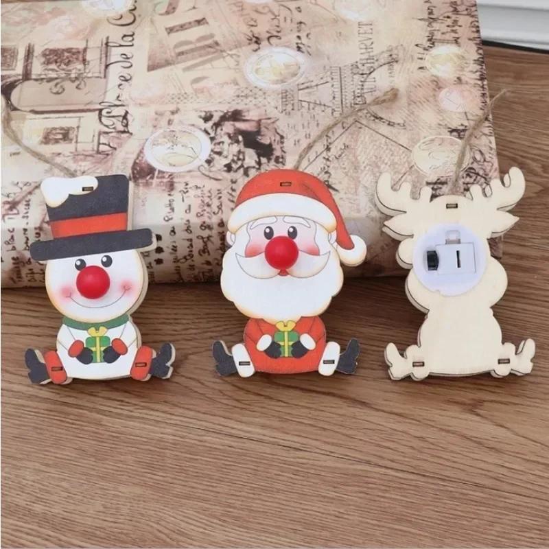 New Style Ornaments Wooden Luminous Decorations Children's Gifts Christmas Tree Pendant Home Kawaii Party Decor Supplies