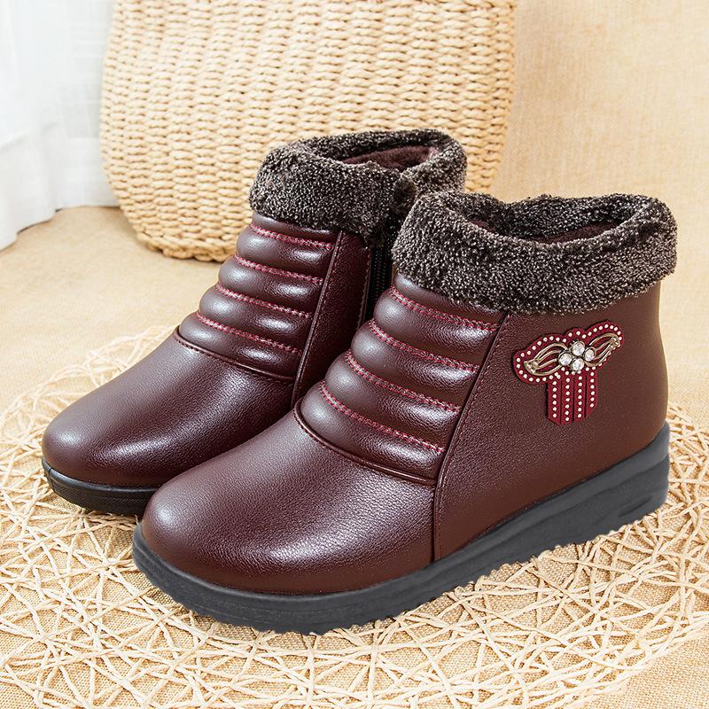 Old Beijing Mother Shoes Cotton Shoes Winter Soft Sole Non-slip Middle-aged and Elderly Women's Shoes Velvet Warm Snow Boots Elderly Leather Shoes
