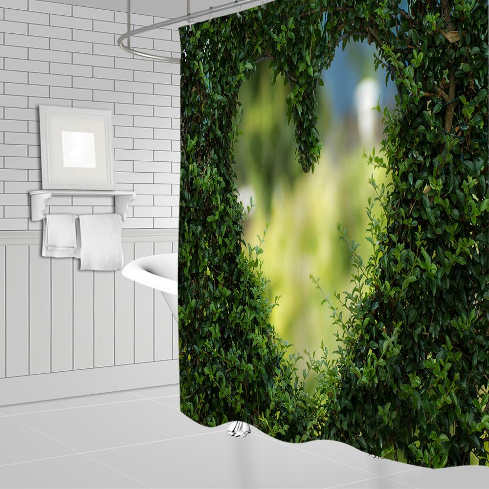 Natural Scenery Shower Curtains Green Tree Floral Plant Landscape Pattern Spring Summer Bathroom Decor Polyester Cloth Curtain