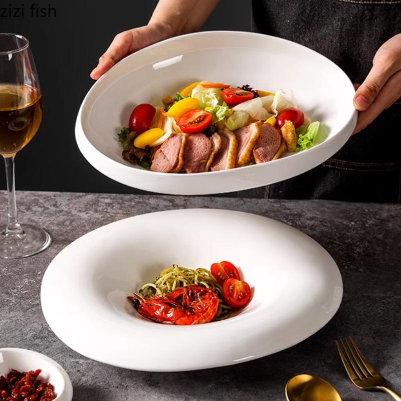 White Irregular Ceramic Bowl Dining Plate Western Steak Plate Sushi Plates Fruit Plates Salad Bowl Soup Bowls Dessert Bowls Dish