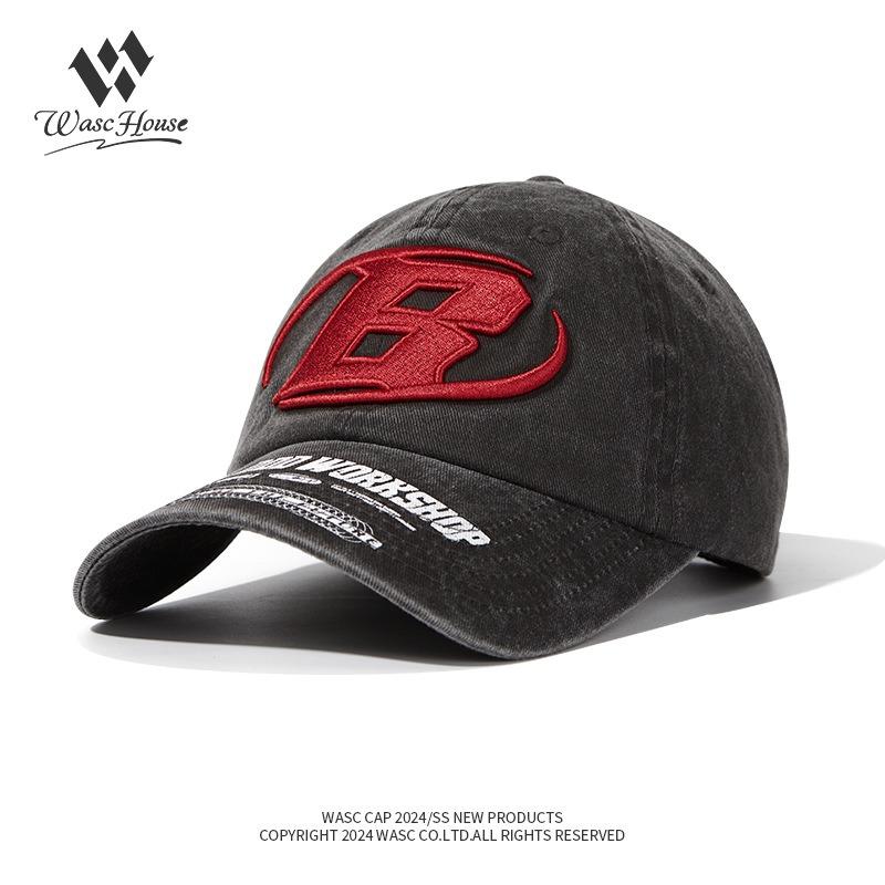 Letter embroidery washed soft top baseball cap couple trendy brim print old retro cap