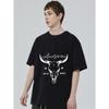 Camiseta do Velho Oeste Americano Caveira de Touro Negra e Estrelas Estampa Streetwear Casual para Homens e Mulheres