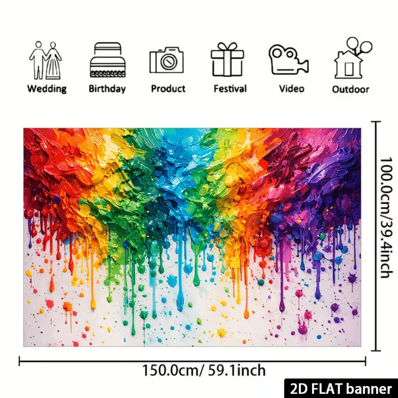 Arazzo da Parete 2D con Pittura a Goccia Arcobaleno, Sfondo Astratto Colorato con Arte Fluida per Arredamento Domestico