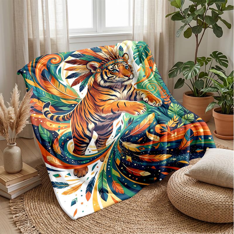 Tiger Spirit Energy Theme Blanket Lightweight Warm Flannel Blanket Decorative Throw Blanket for Home Decoration