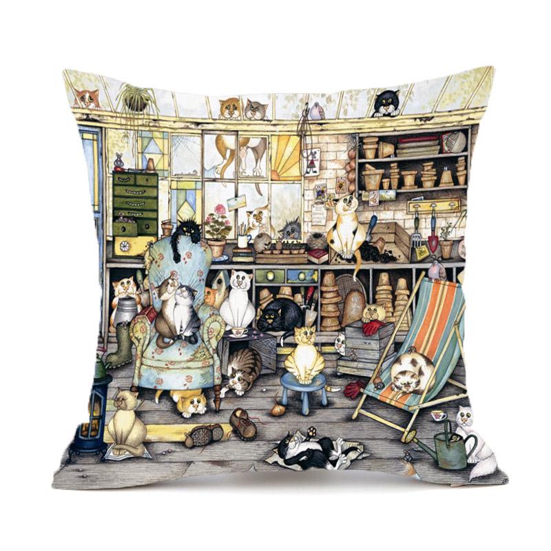 Creative Cute Cat Design Double-Sided Printed Pillow Cover Short Plush Suitable Living Rooms Bedrooms Sofas Throw Cushion Cover