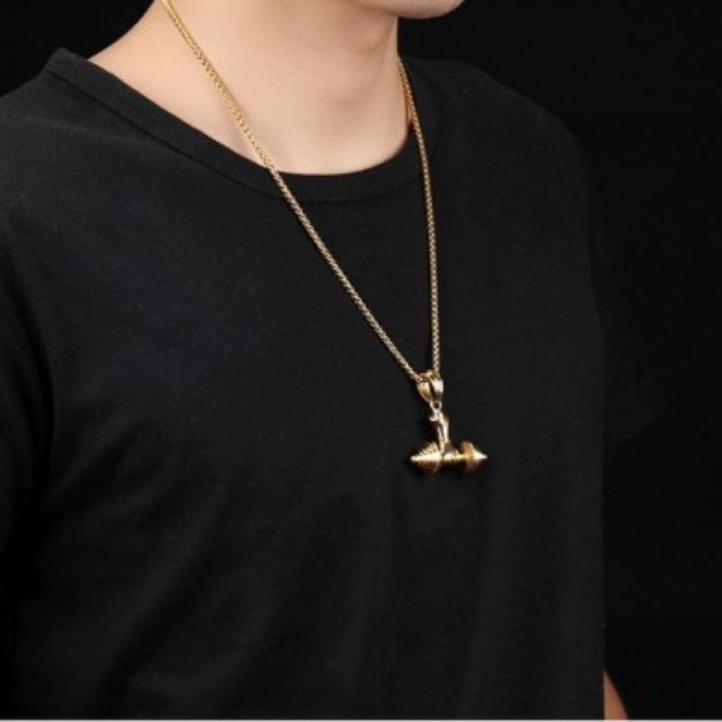 Fashion Accessories New Necklace Titanium Steel Chain Couple Dumbbell Pendant Fitness Men's Necklace