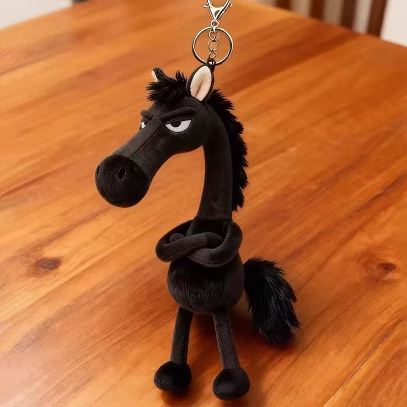 Exquisite Cartoon Pferd Schlüsselanhänger Handwerkskunst Mit Schal Pony Plüschpuppe Stofftier Schwarz Simulationspferd Spielzeug Raumdekoration