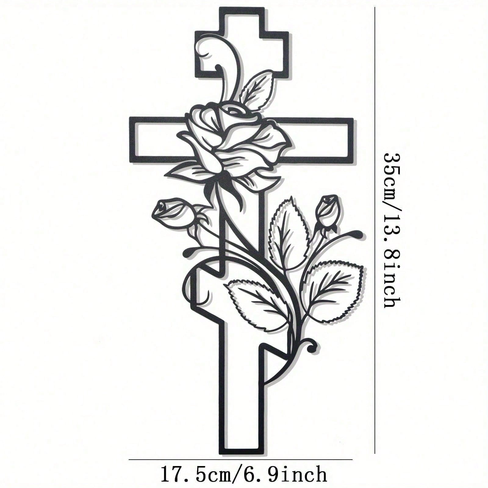 

Gothic Metal Cross Wall Art with Rose Black Religious Home Decor Kitchen Living Room Bedroom Waterproof Rustproof Durable Gift різнокольоровий