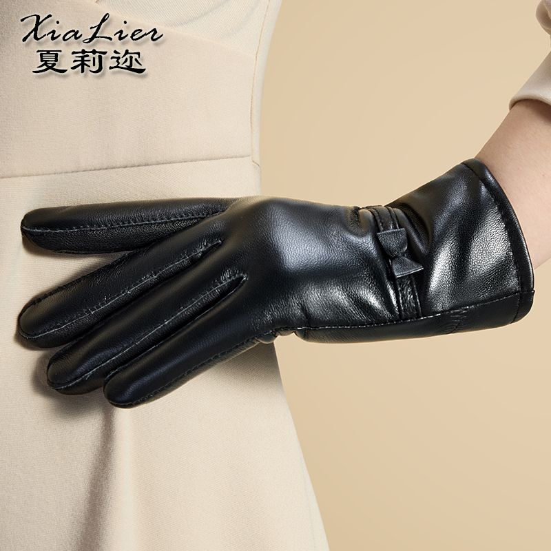 Real Leather Gloves Women's Sheepskin Gloves Leather Gloves Cycling Winter Warm Fleece-Lined Cycling Electric Car Touch Screen Leather Gloves Thin