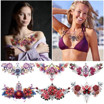 Hojas 10 Tatuajes Temporales Multicolores Vibrantes en el Pecho Para Mujeres Niñas Tatuajes Temporales Grandes para Adultos Flor de Rosa Joya Tatuajes Falsos