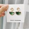 Korean Green Stone Female Clip On Earrings Women Geometric Semi -Circular Resin Earrings Simple Small Fresh Ear Clips Earrings