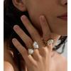 Yhpup Popular Baroque Imitation Pearls Golden PVD Open Ring Women Stainless Steel Rust Resistant Fashion Cast Finger Jewelry