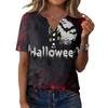Women's Casual Halloween Print V Neck Button Front Three Quarter Sleeve T Shirt Top Lightweight Soft Fabric Comfortable Fit