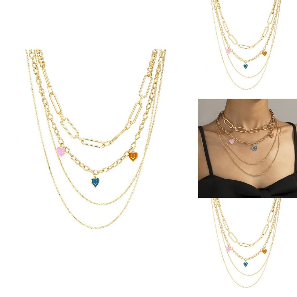 Trendy Gold Layered Heart Pendant Necklace Elegant Geometric Design For Women