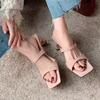2024 Summer New Women's Slippers Square Toe Elegant Narrow Strap Solid Color Casual Sandals Women's Dress Shoes Large Size 43