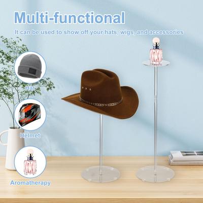 2Pcs Adjustable Acrylic Hat Stand Wig Display Rack Round Clear Multi-purpose Storage Shelf for Jewelry Watch Display Riser