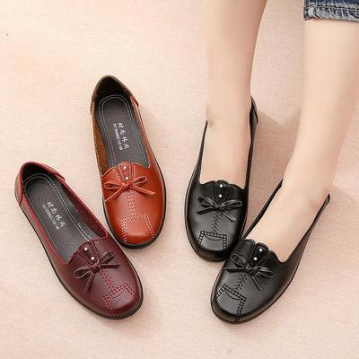 Middle-aged Women's Spring Autumn Bowknot Shoes Mom's Flat Non-slip Loafers Comfortable Soft Sole Slip On Shoes