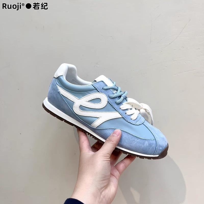 

2025 spring and summer new retro color matching lace-up German training shoes women s inner height increase casual sports board shoes breathable Fo 40 небесно-голубой