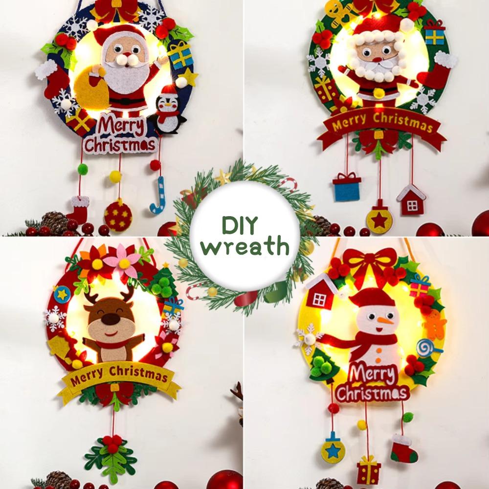 New Christmas Wreath with Lights Children Handmade Diy Creative Christmas Pendant Kindergarten Decoration