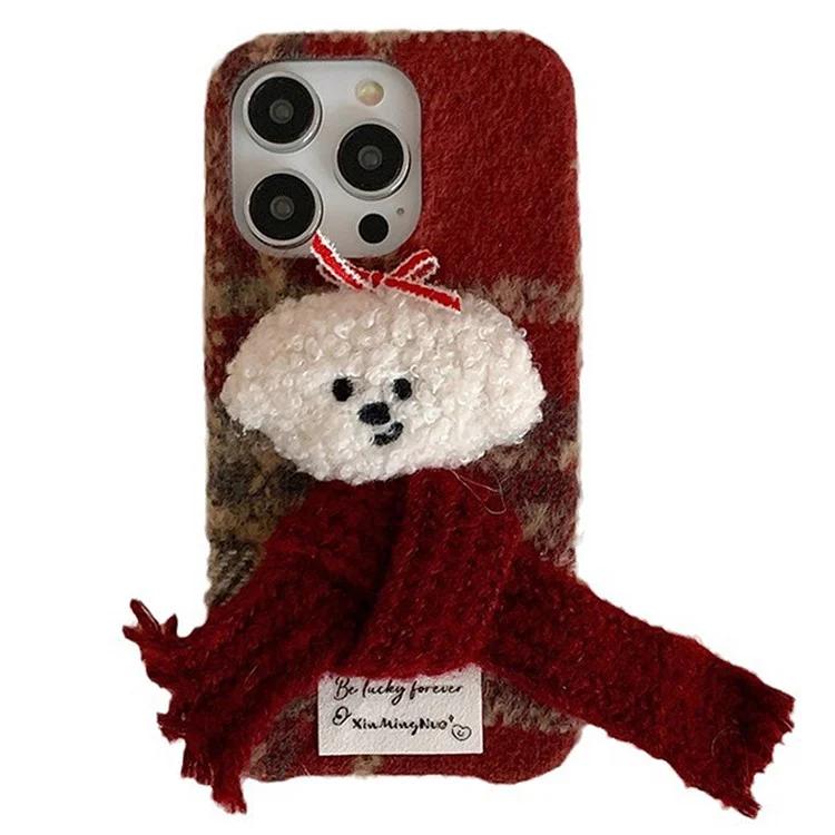 

For iPhone 13 Pro Max Plush Christmas Scarf Dog Shockproof TPU Phone Cover