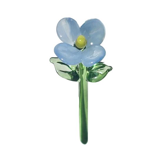 Hand Blown Mini Glass Flower Figurine Collectible Miniature Faux Crystal Flower Ornaments for Mothers Day Birthday Table Centerpiece DIY Craft