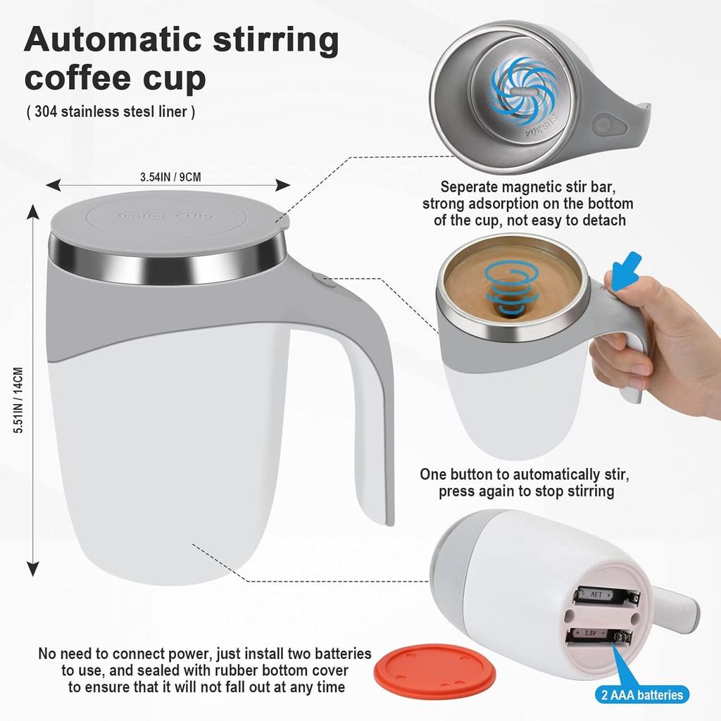 Electric Magnetic Stirring Coffee Mug, Electric Mixing Mug, Automatic Funny Self Mixing Cup, Stainless Steel Travel Cup for Chocolate, Milk, Tea,