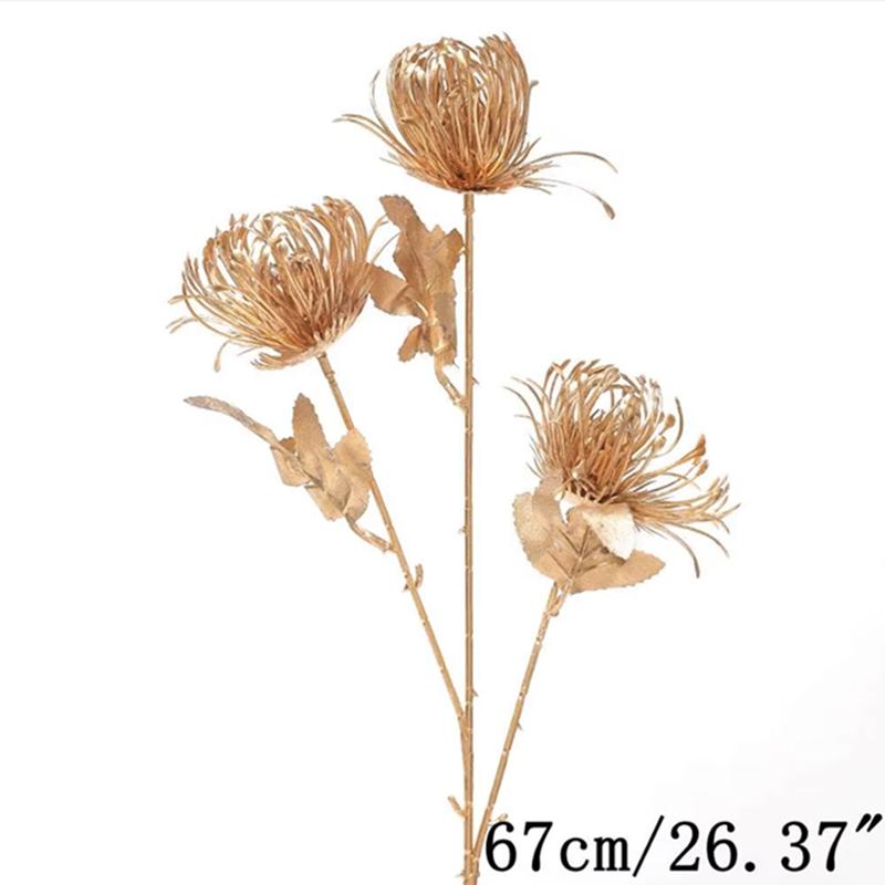 Buquê de Flores Artificiais Douradas Ornamento de Planta Falsa para Decoração de Casa, Quarto, Decoração de Natal, Ano Novo, Presentes, Acessórios