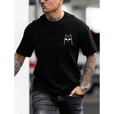 Cool Cat Line Art T-Shirt,Soft Breathable & Fade-Resistant, Classic Fit for Daily Casual Wear
