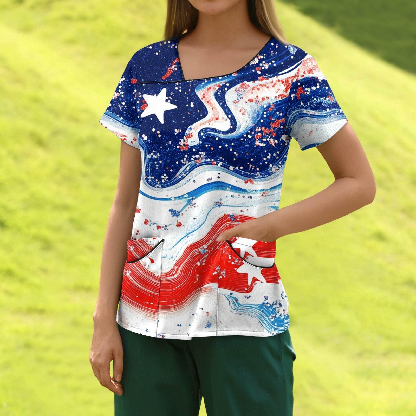 

Женский модный комбинезон с коротким рукавом и карманом, с принтом ко Дню Независимости M синий