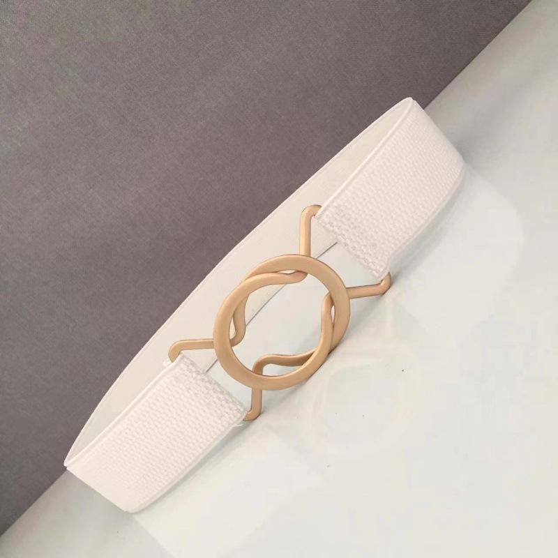 Elastic Black Chic Waist Belt For Women With Gold Round Buckle For Dresses Stylish