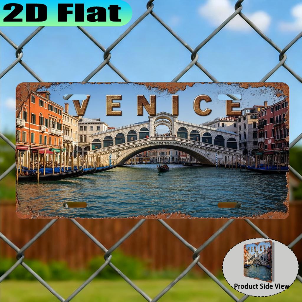 Italy Venice Rialto Bridge Gondola D Flat Printing License Plate Style Metal Tin Sign Canal City Themed Decorative Aluminum 15x30cm(5.9x7.8inch)